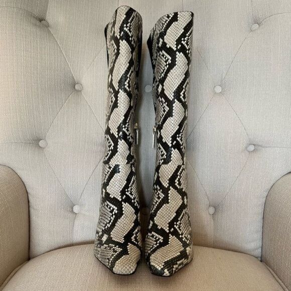 Good American The Statement Mix Knee High Boot in Python Print/Stone Leather 7.5 - Picture 3 of 8